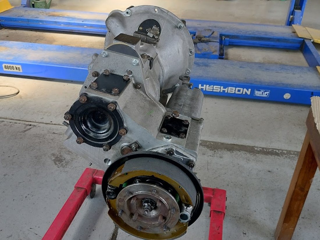 Gearbox out and up on the hoist for a rebuild