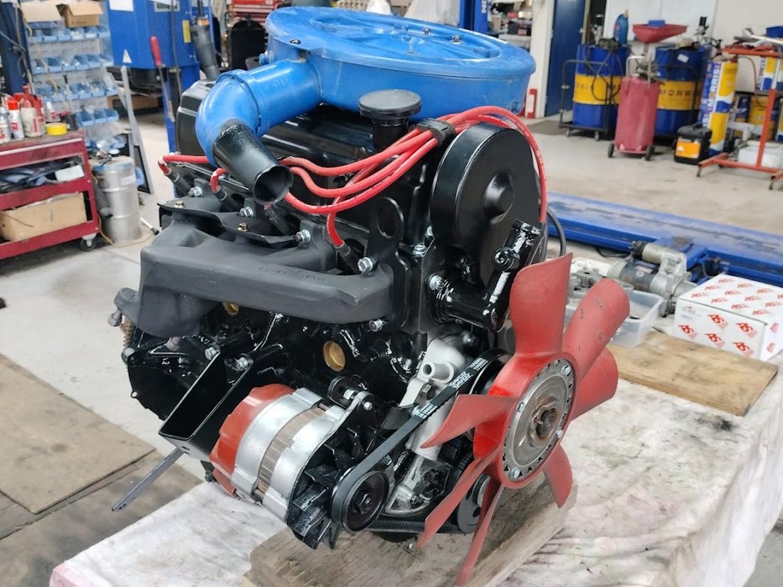 V8 engine rebuilt and mounted on the stand