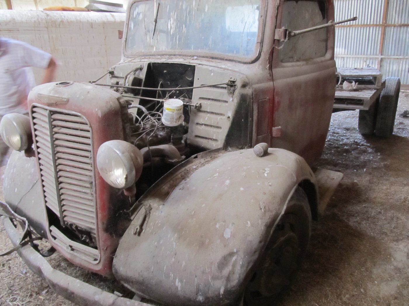 The Bedford truck as it arrived, dusty and stripped in the shed